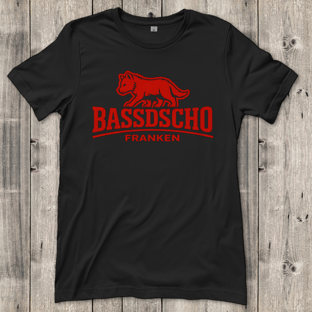 Damen T-Shirt Bassdscho Franken Wolf Rot langer strich