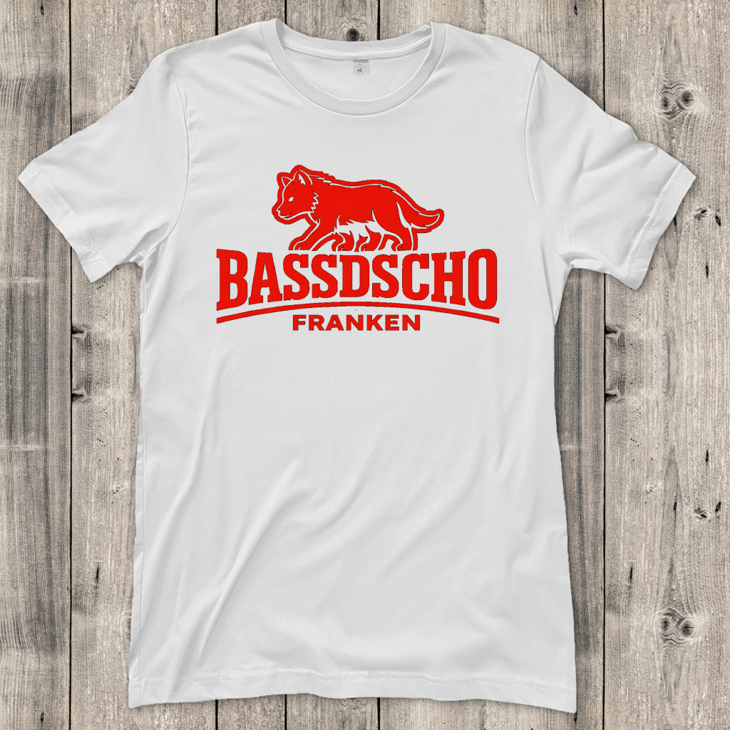 Damen T-Shirt Bassdscho Franken Wolf Rot langer strich