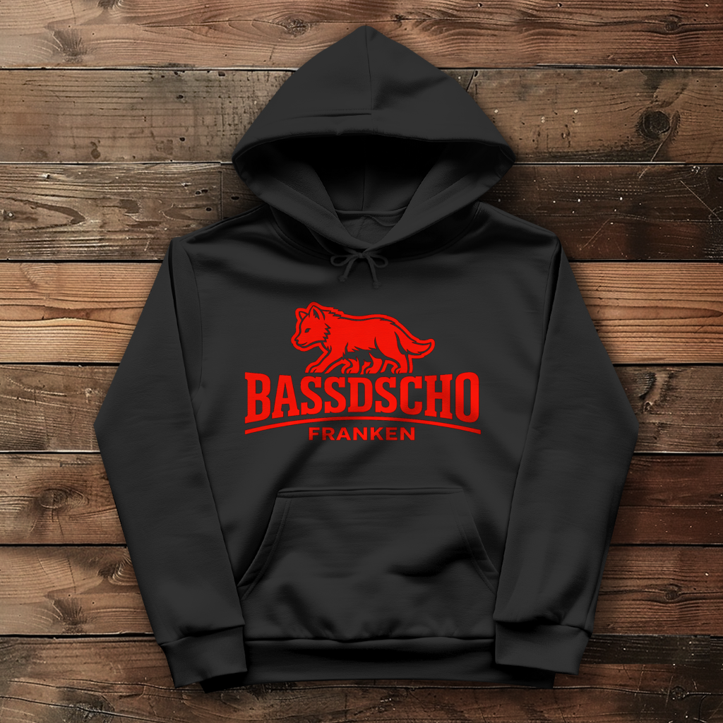 Damen Hoodie Bassdscho Franken Wolf Rot langer strich