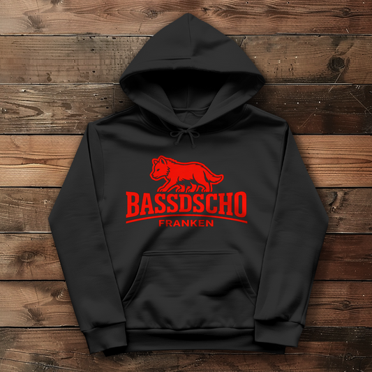 Damen Hoodie Bassdscho Franken Wolf Rot langer strich