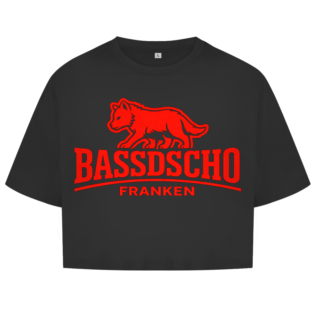 Damen Oversize Crop Top Bassdscho Franken Wolf Rot langer strich