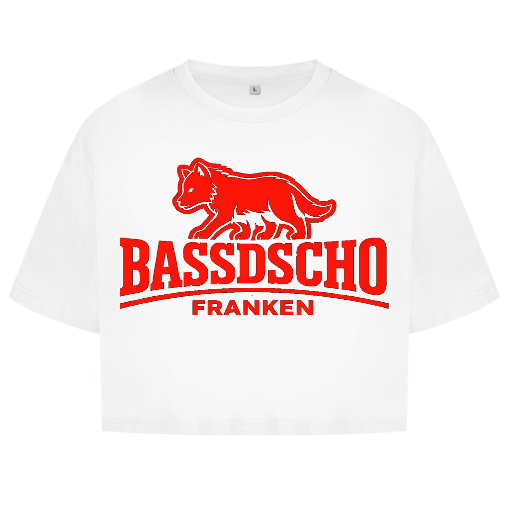 Damen Oversize Crop Top Bassdscho Franken Wolf Rot langer strich