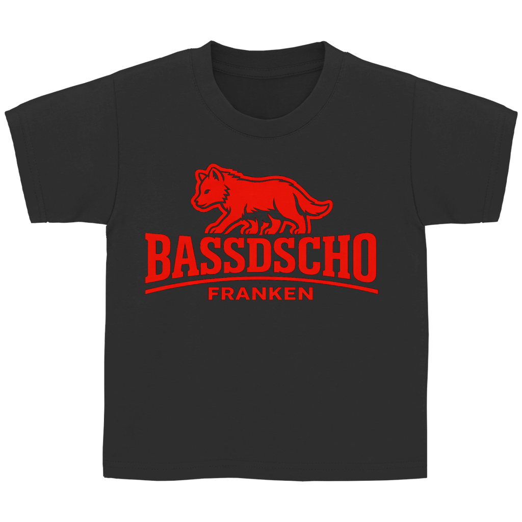 Kinder Basic T-Shirt Bassdscho Franken Wolf Rot langer strich