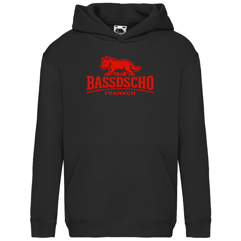 Kids Basic Hoodie Bassdscho Franken Wolf Rot langer strich