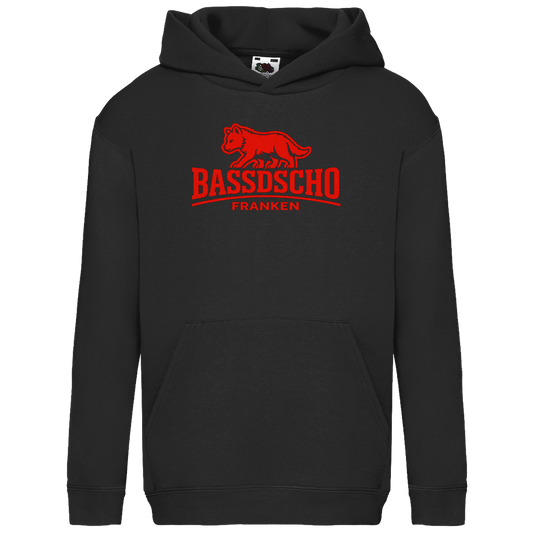 Kids Basic Hoodie Bassdscho Franken Wolf Rot langer strich
