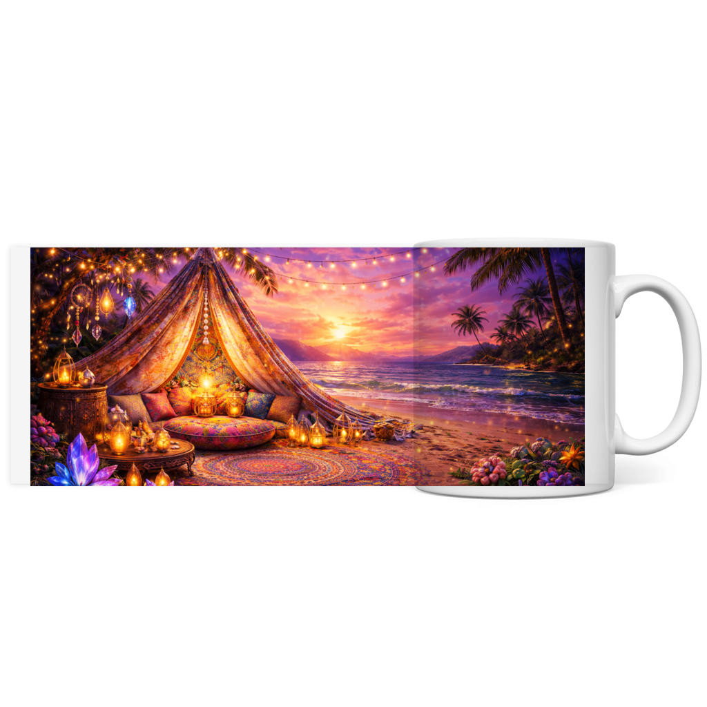 Panorama Tasse Boho-Zelt am tropischen Strand Panorama