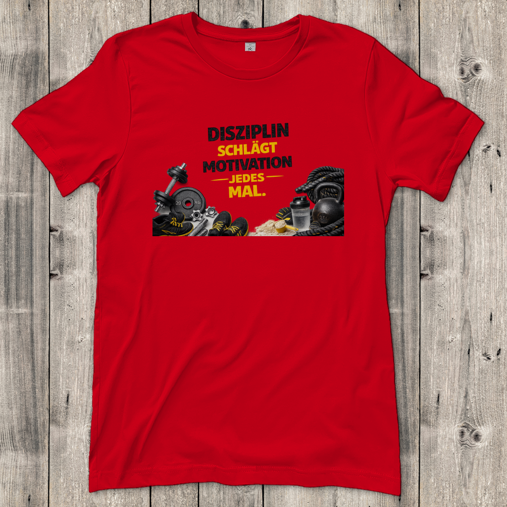 Damen T-Shirt Disziplin über Motivation im Fitnessstudio
