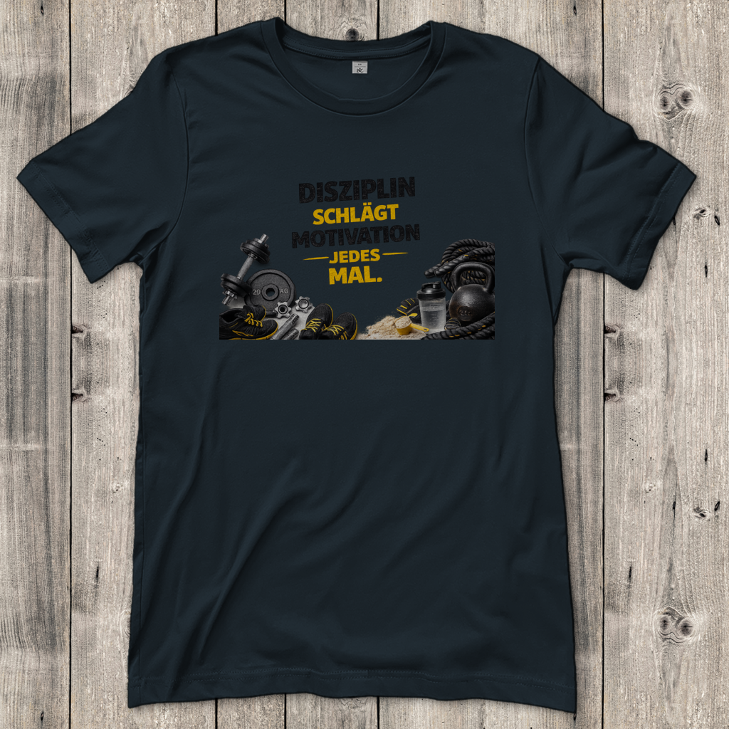 Damen T-Shirt Disziplin über Motivation im Fitnessstudio