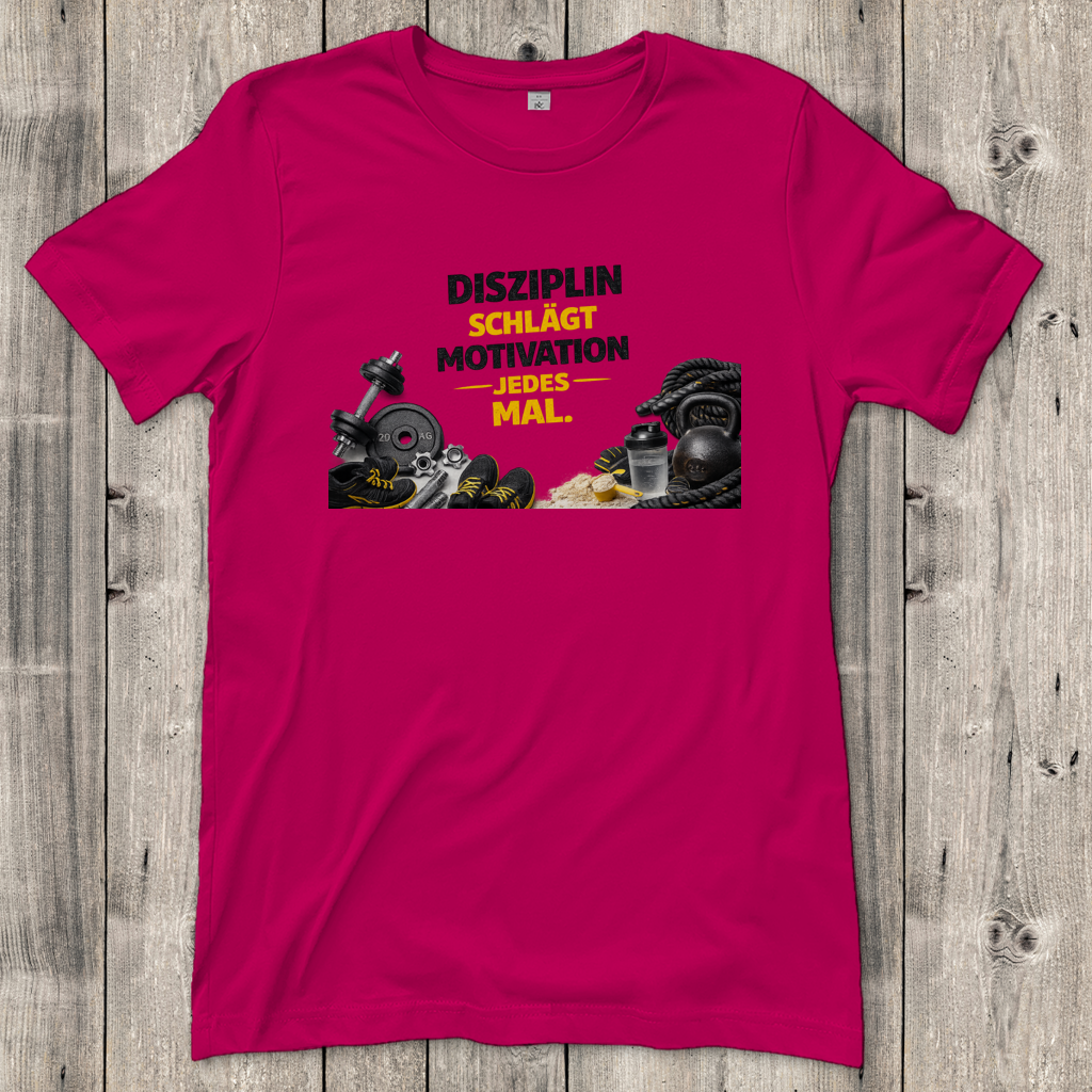 Damen T-Shirt Disziplin über Motivation im Fitnessstudio