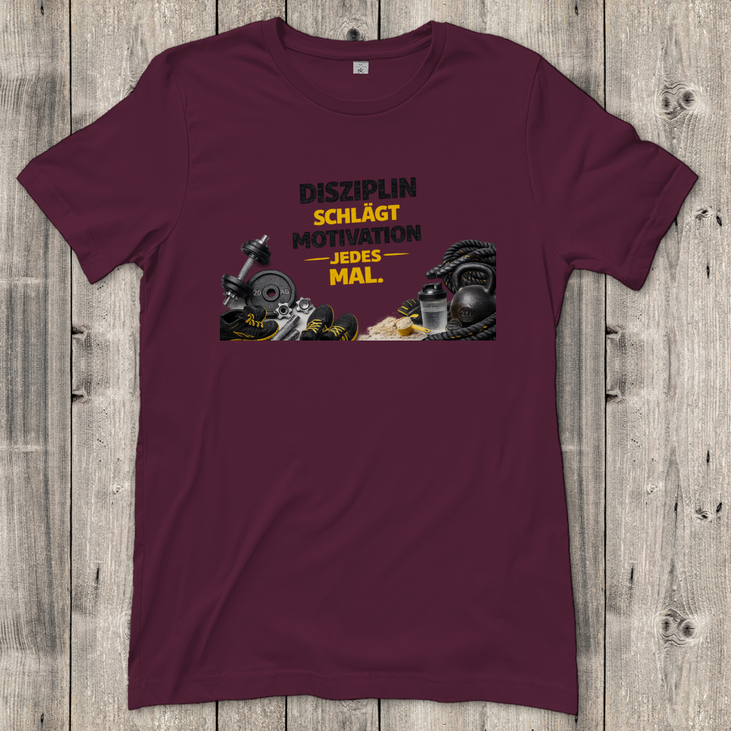 Damen T-Shirt Disziplin über Motivation im Fitnessstudio