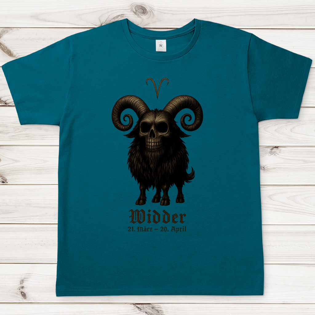 Herren T-Shirt Dämonischer Widder mit gothic Schriftzug