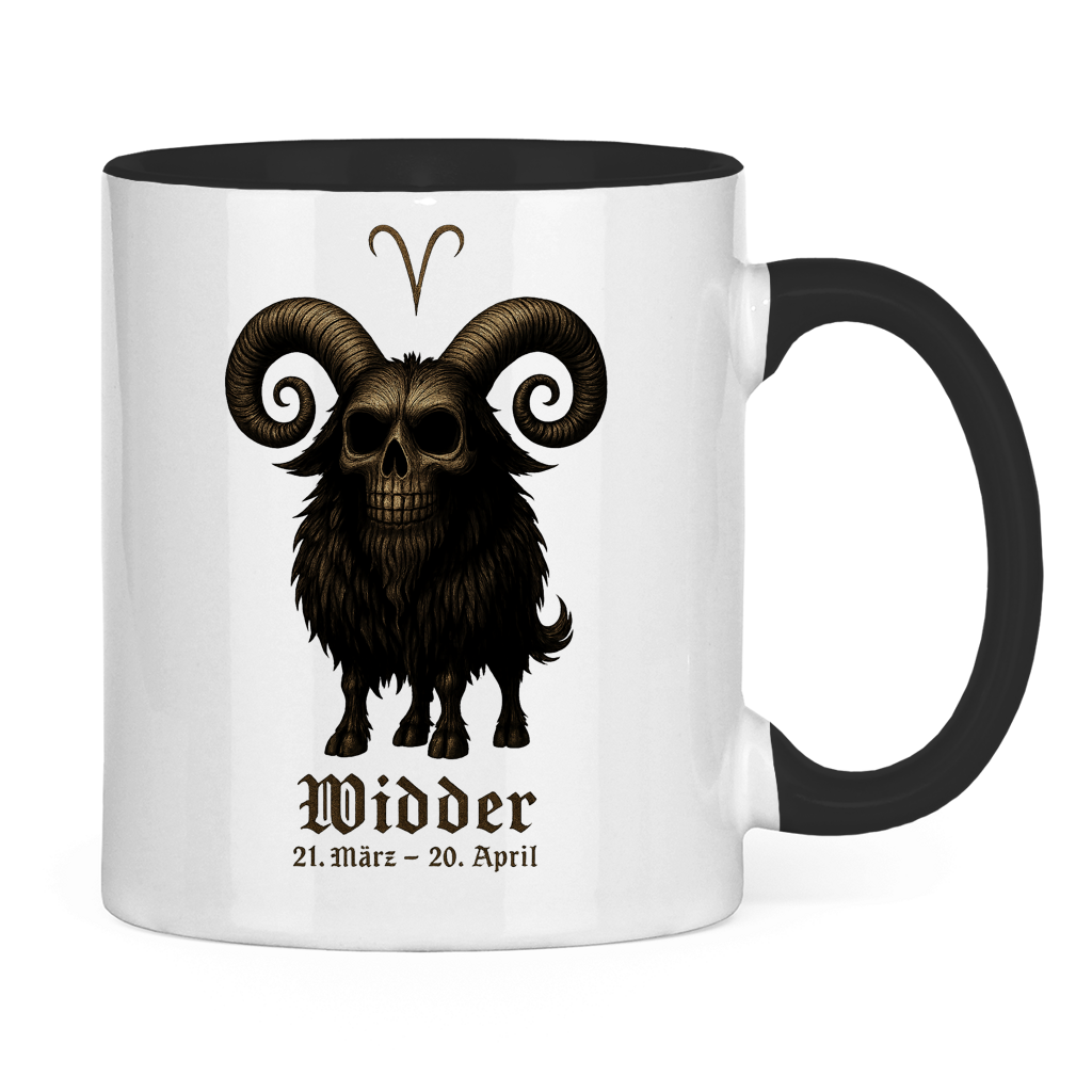 Tasse zweifarbig Dämonischer Widder mit gothic Schriftzug