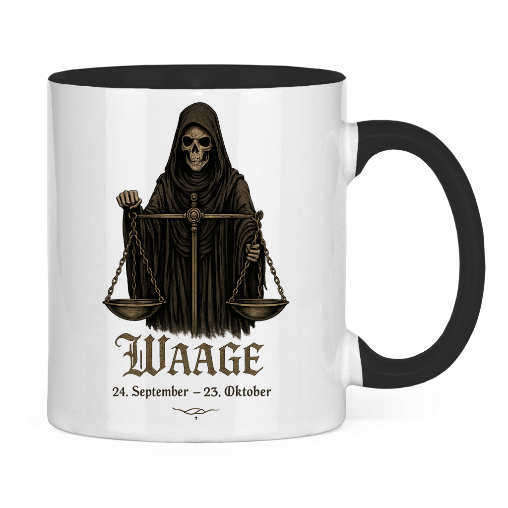 Tasse zweifarbig Waage Skelett