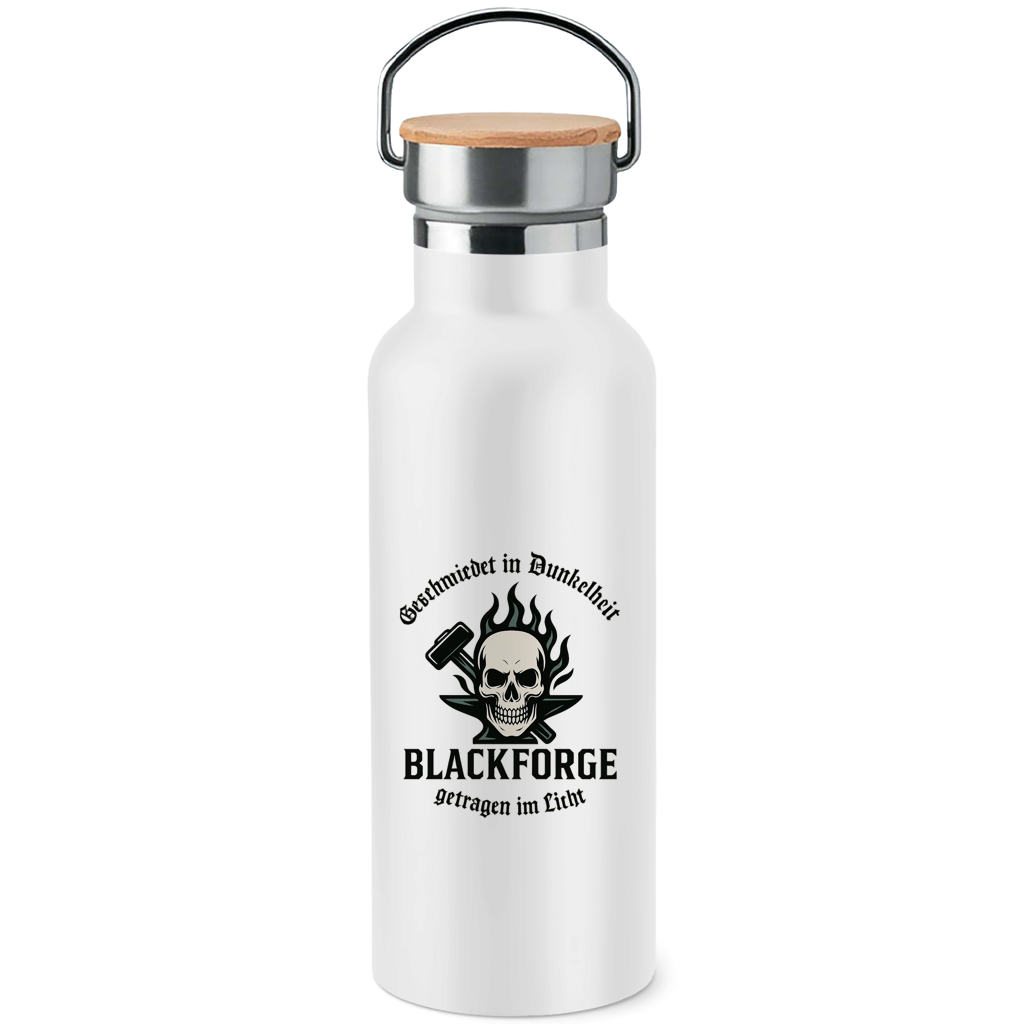 Edelstahl-Trinkflasche mit Bambusdeckel Logo Slogan Kreis Alt transparent