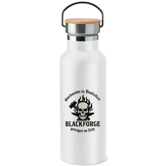 Edelstahl-Trinkflasche mit Bambusdeckel Logo Slogan Kreis Alt transparent
