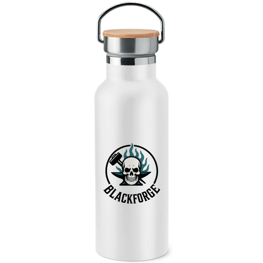 Edelstahl-Trinkflasche mit Bambusdeckel Logo Rund transparent