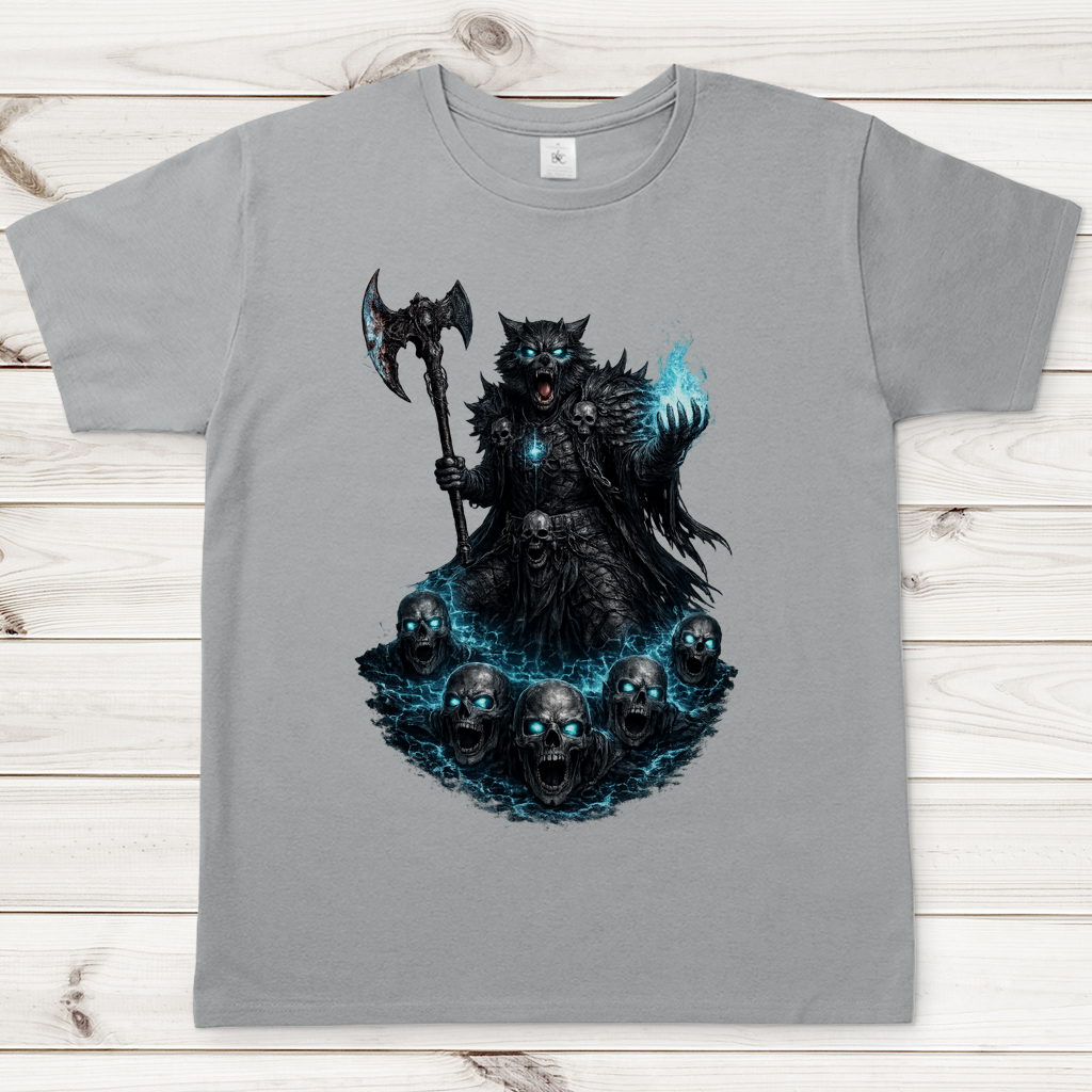 Herren T-Shirt Werwolf mit magischer Energie und Schädeln