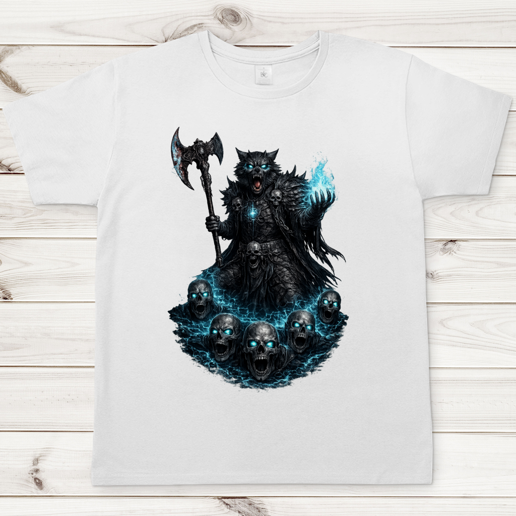 Herren T-Shirt Werwolf mit magischer Energie und Schädeln