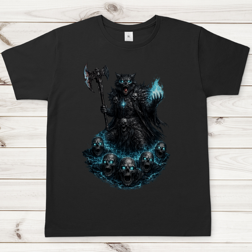 Herren T-Shirt Werwolf mit magischer Energie und Schädeln