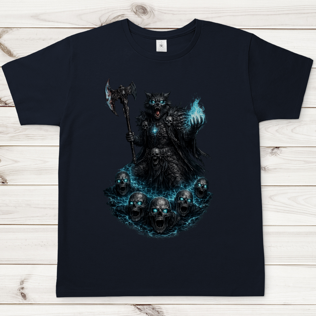 Herren T-Shirt Werwolf mit magischer Energie und Schädeln