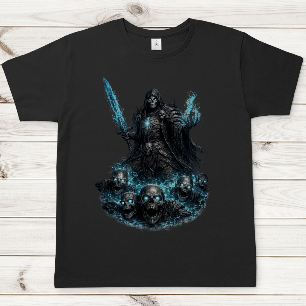 Herren T-Shirt Unheiliger Zauberer mit blauer Energie