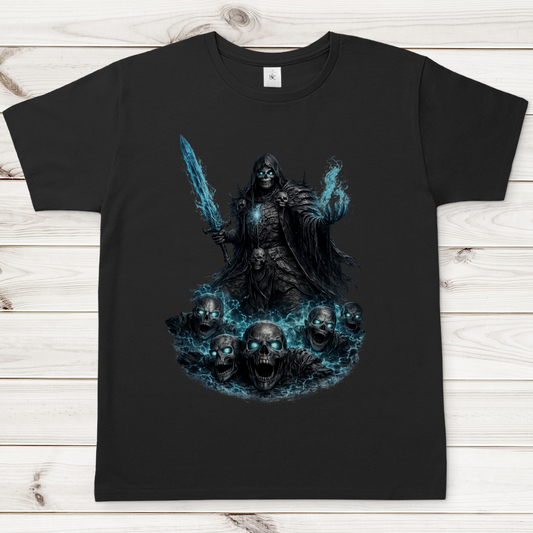 Herren T-Shirt Unheiliger Zauberer mit blauer Energie