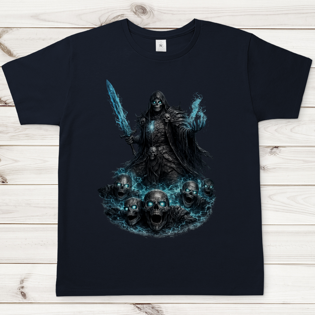 Herren T-Shirt Unheiliger Zauberer mit blauer Energie