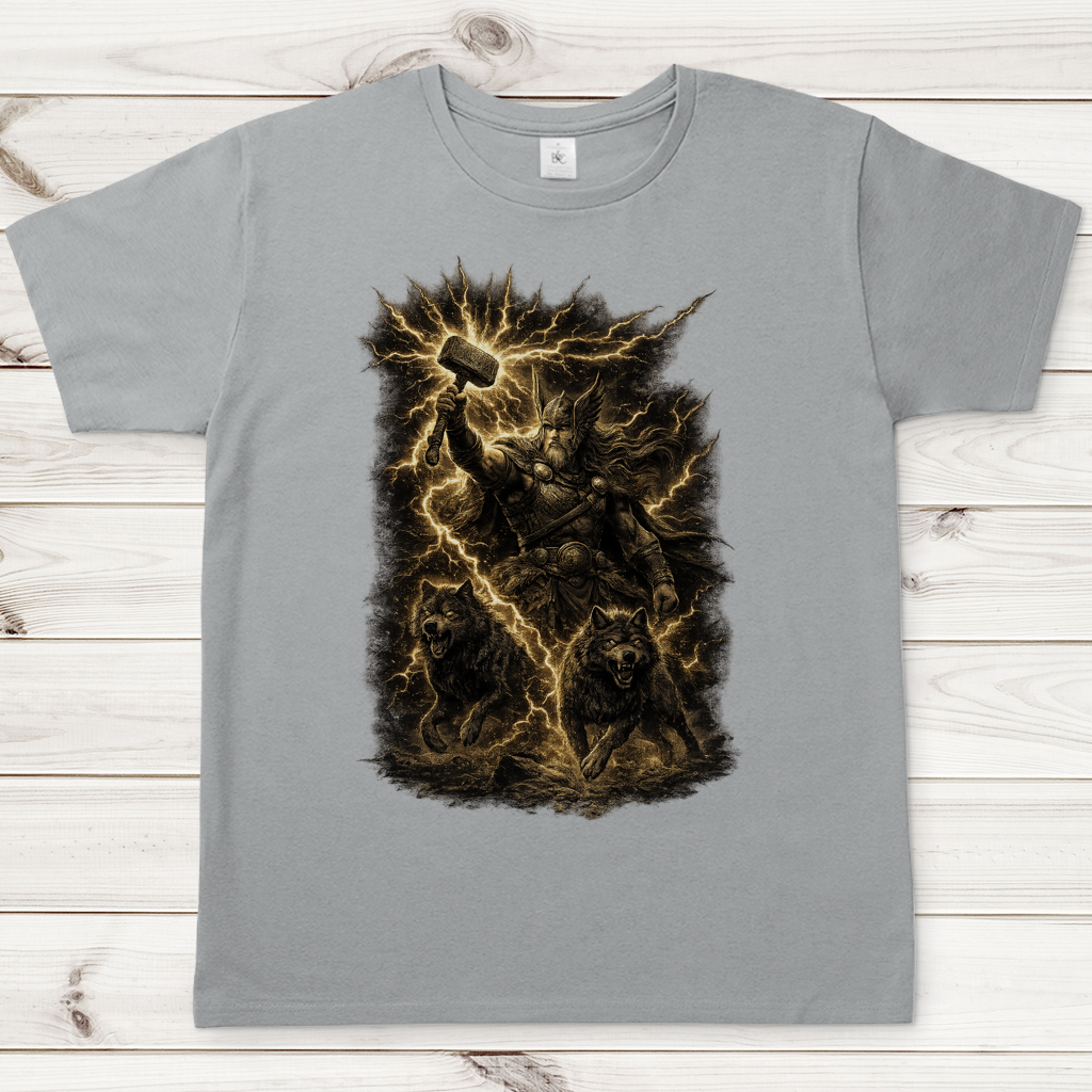 Herren T-Shirt Thor und seine Wölfe im Sturm