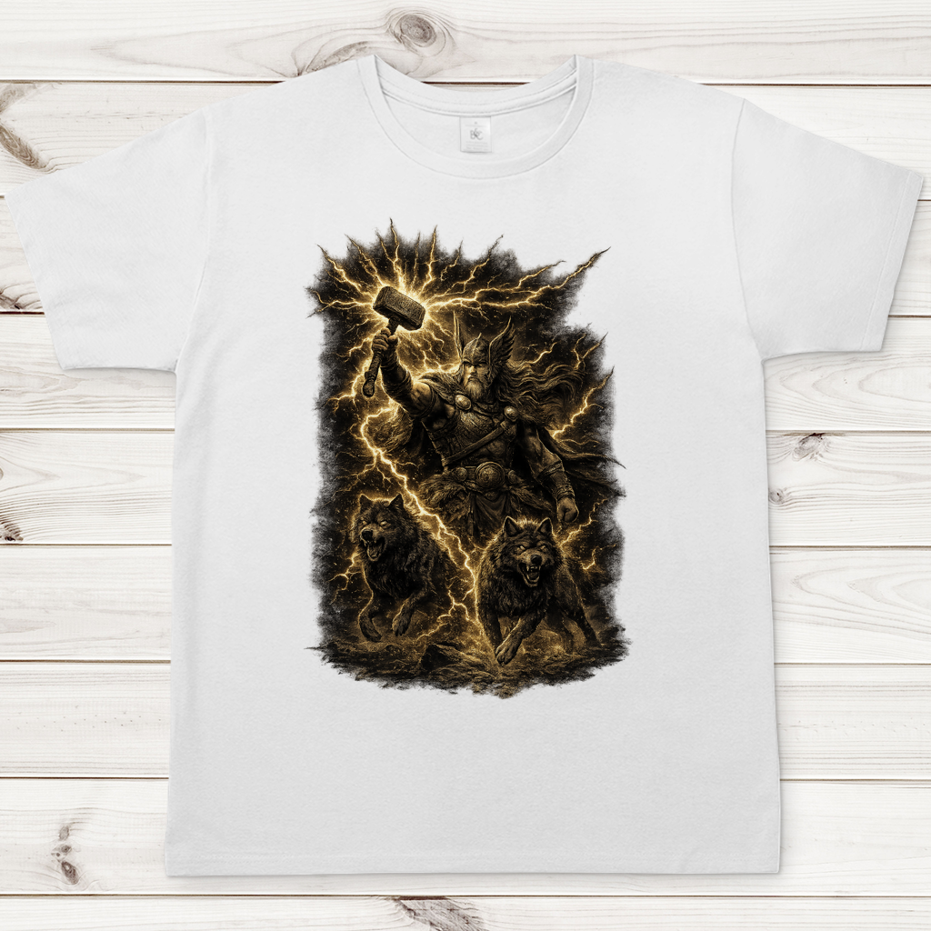 Herren T-Shirt Thor und seine Wölfe im Sturm