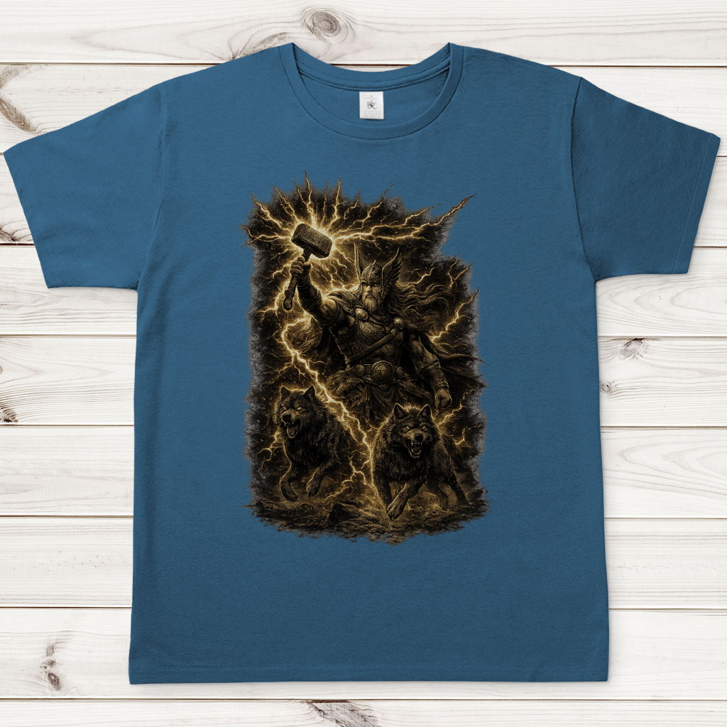 Herren T-Shirt Thor und seine Wölfe im Sturm