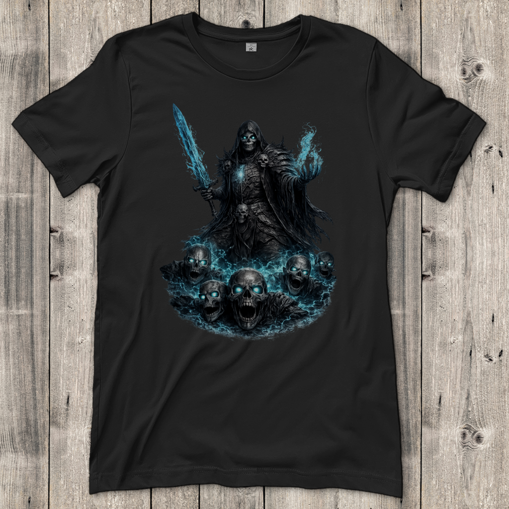 Damen T-Shirt Unheiliger Zauberer mit blauer Energie