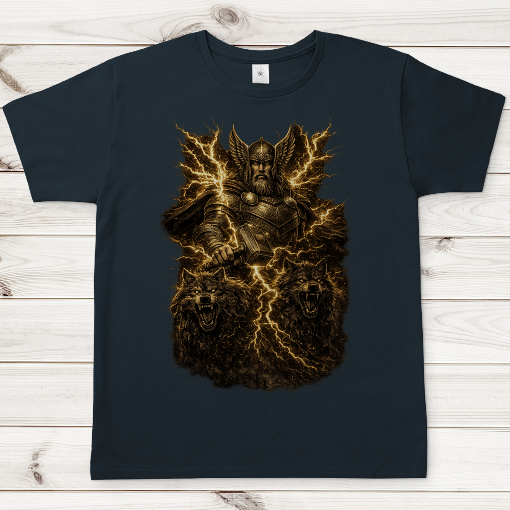Herren T-Shirt Thor und die Rabenwölfe im Blitz