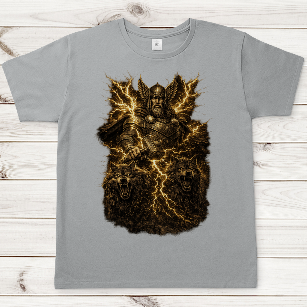 Herren T-Shirt Thor und die Rabenwölfe im Blitz