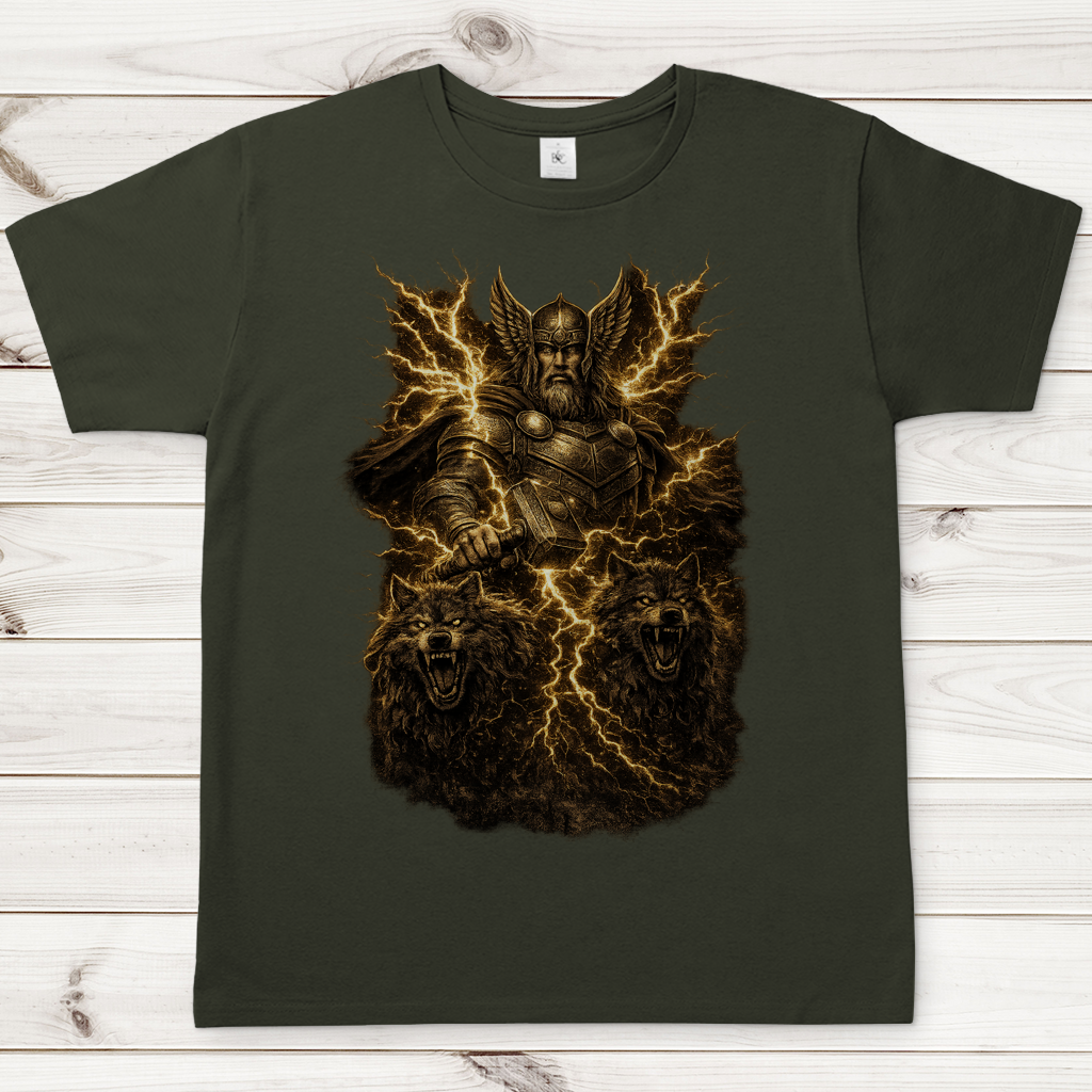 Herren T-Shirt Thor und die Rabenwölfe im Blitz