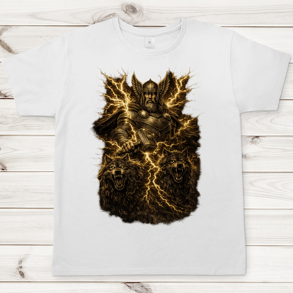 Herren T-Shirt Thor und die Rabenwölfe im Blitz