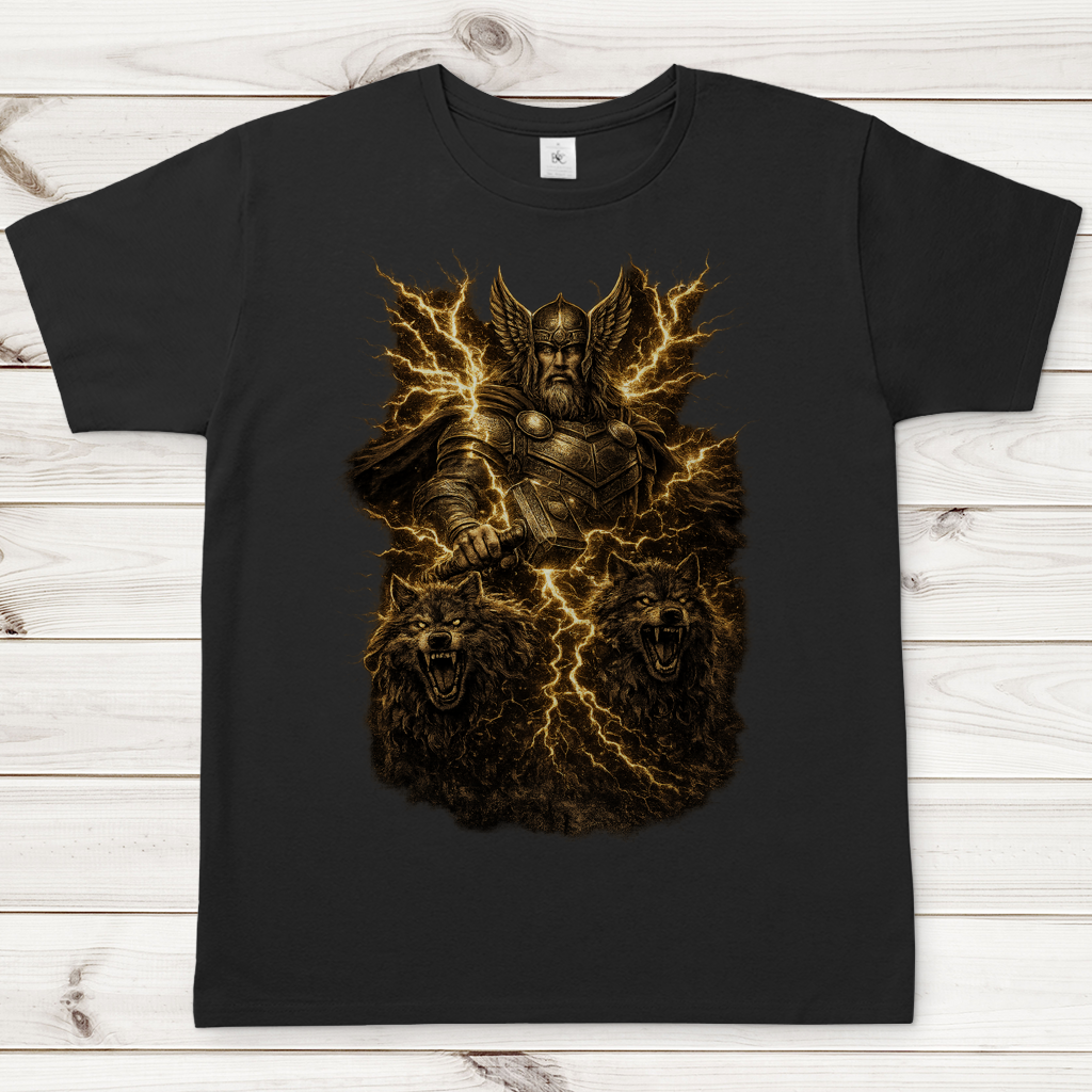 Herren T-Shirt Thor und die Rabenwölfe im Blitz