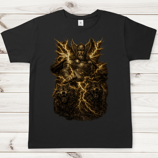 Herren T-Shirt Thor und die Rabenwölfe im Blitz
