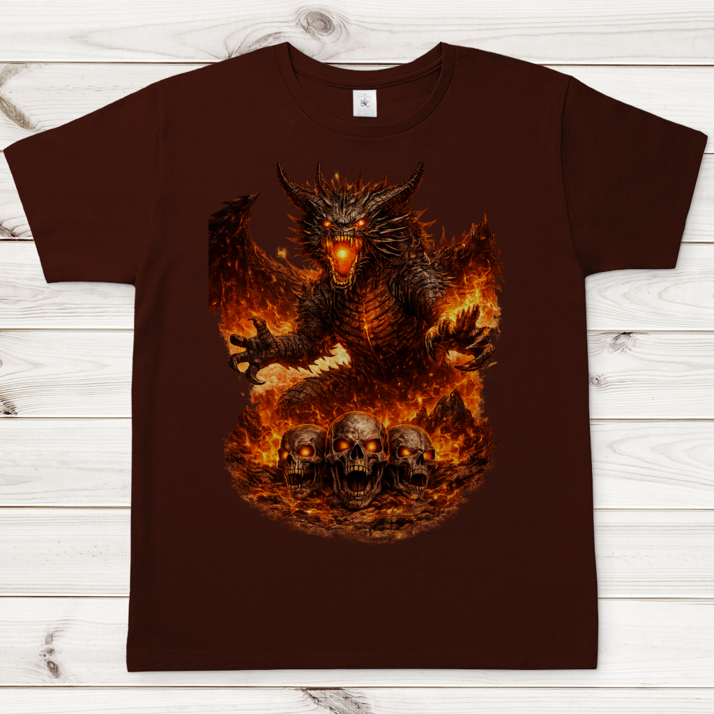 Herren T-Shirt Dämonen-Drache im feurigen Land