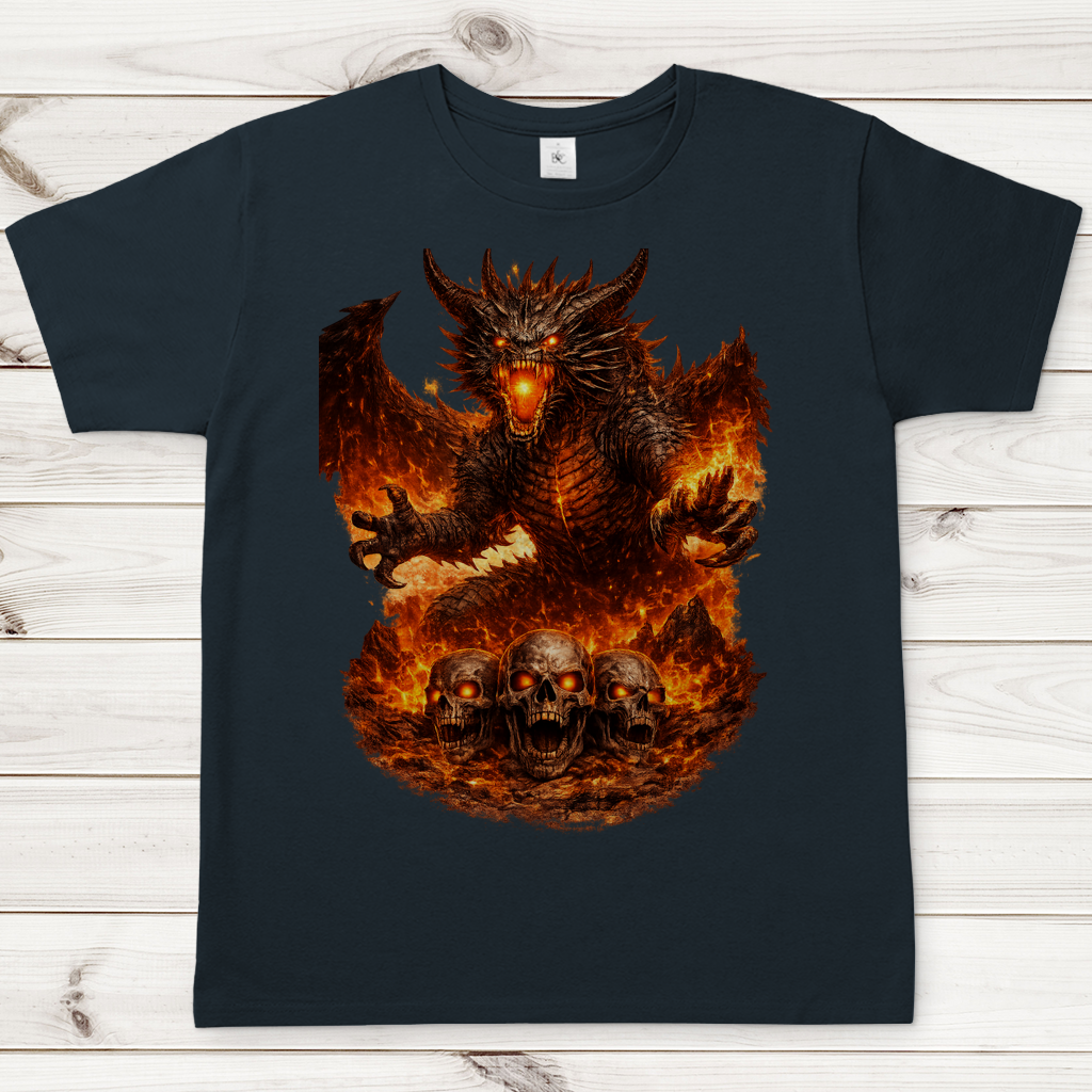 Herren T-Shirt Dämonen-Drache im feurigen Land