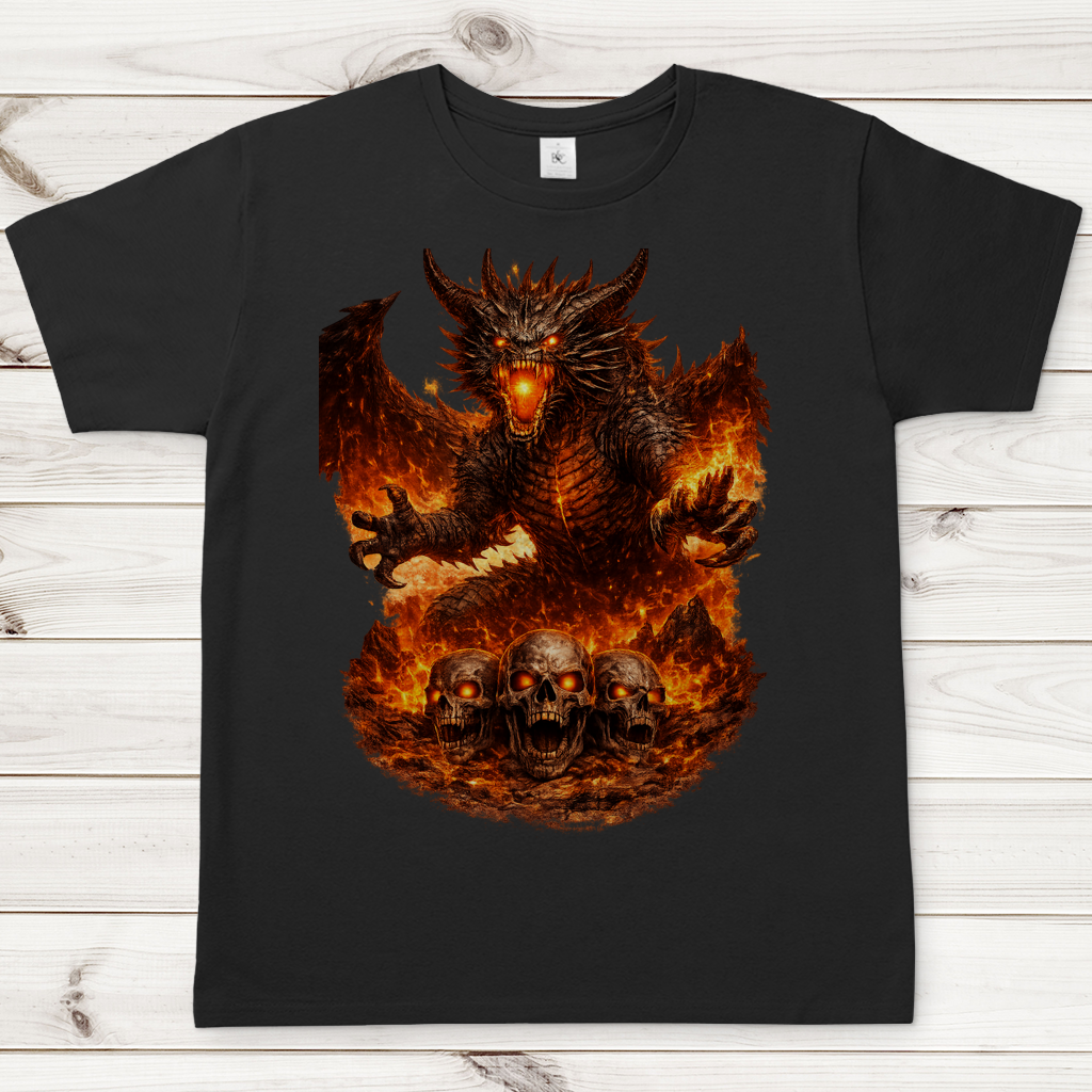 Herren T-Shirt Dämonen-Drache im feurigen Land