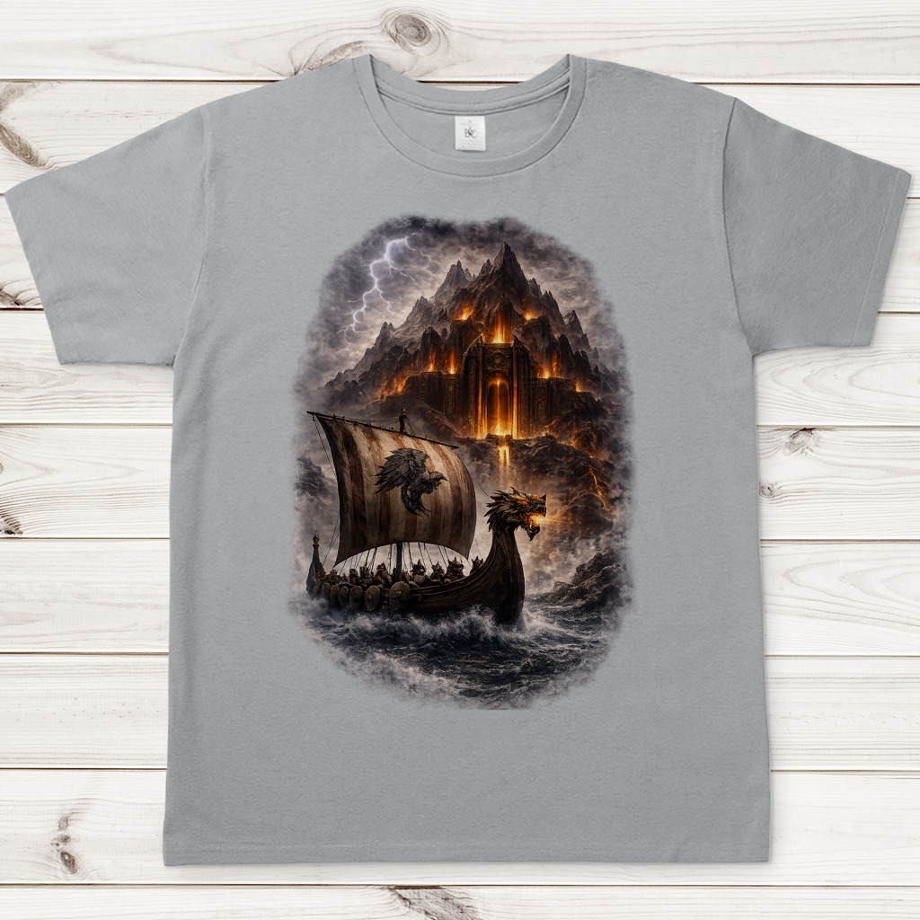 Herren T-Shirt Viking longship im Sturm