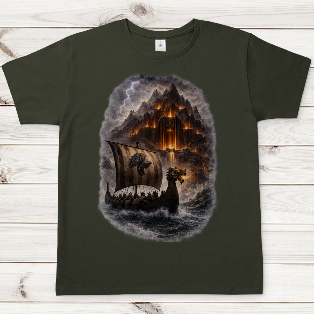Herren T-Shirt Viking longship im Sturm