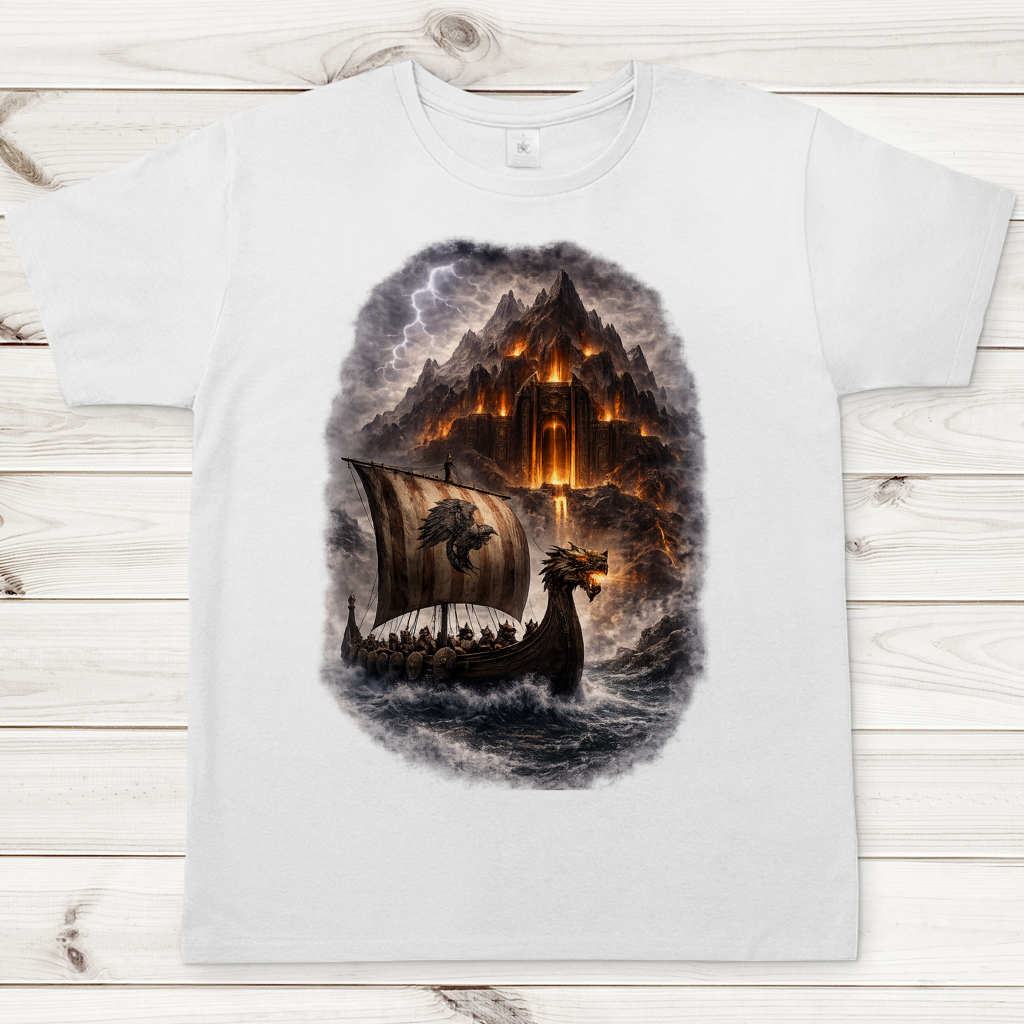 Herren T-Shirt Viking longship im Sturm