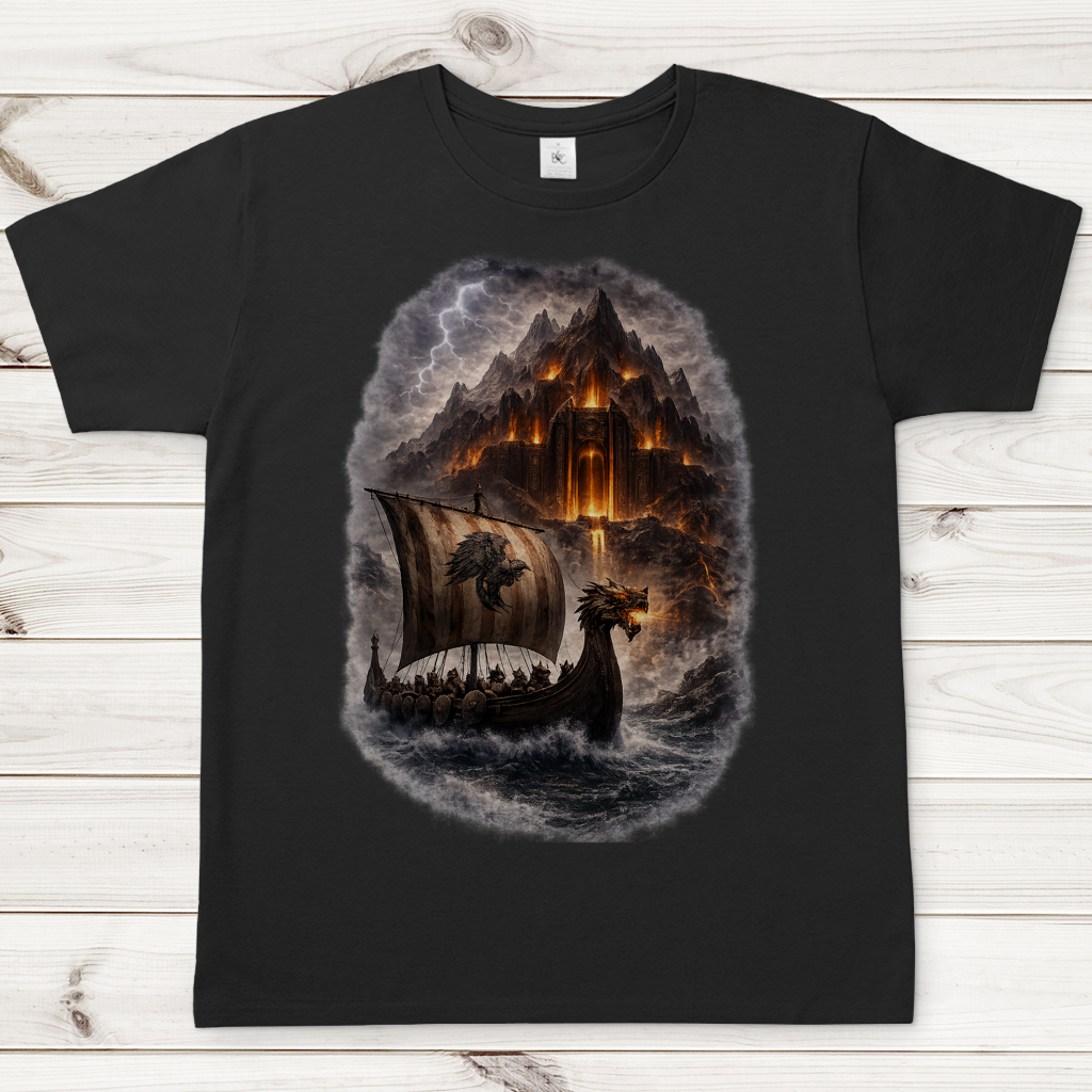 Herren T-Shirt Viking longship im Sturm