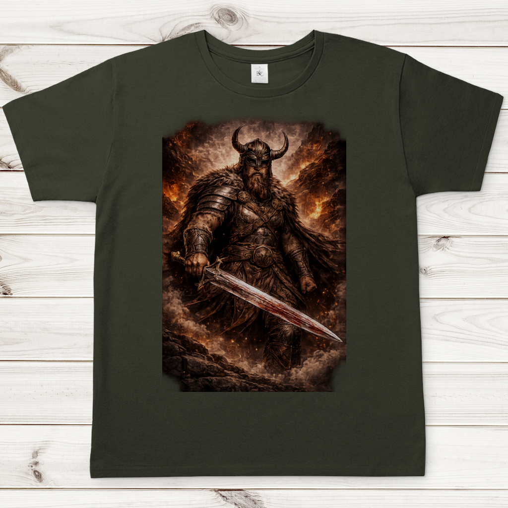 Herren T-Shirt Viking Krieger im feurigem Chaos