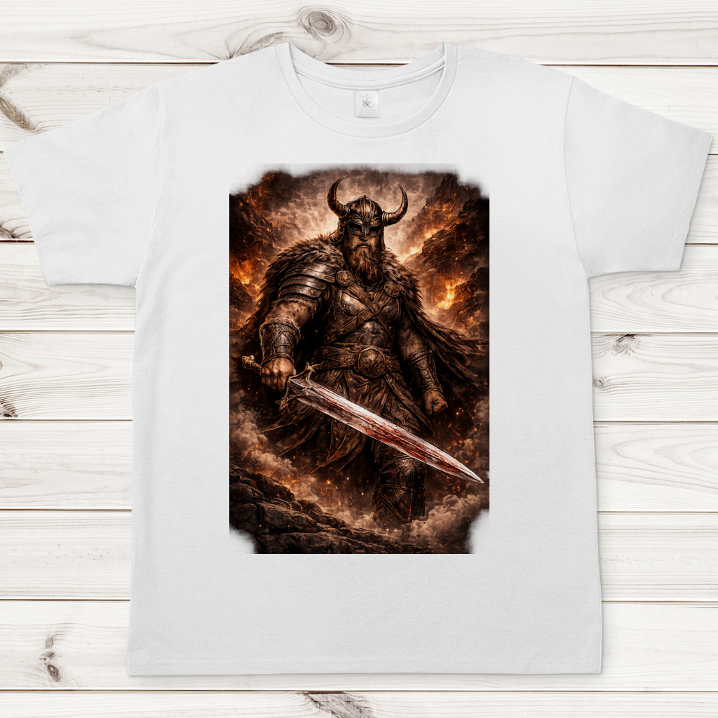 Herren T-Shirt Viking Krieger im feurigem Chaos