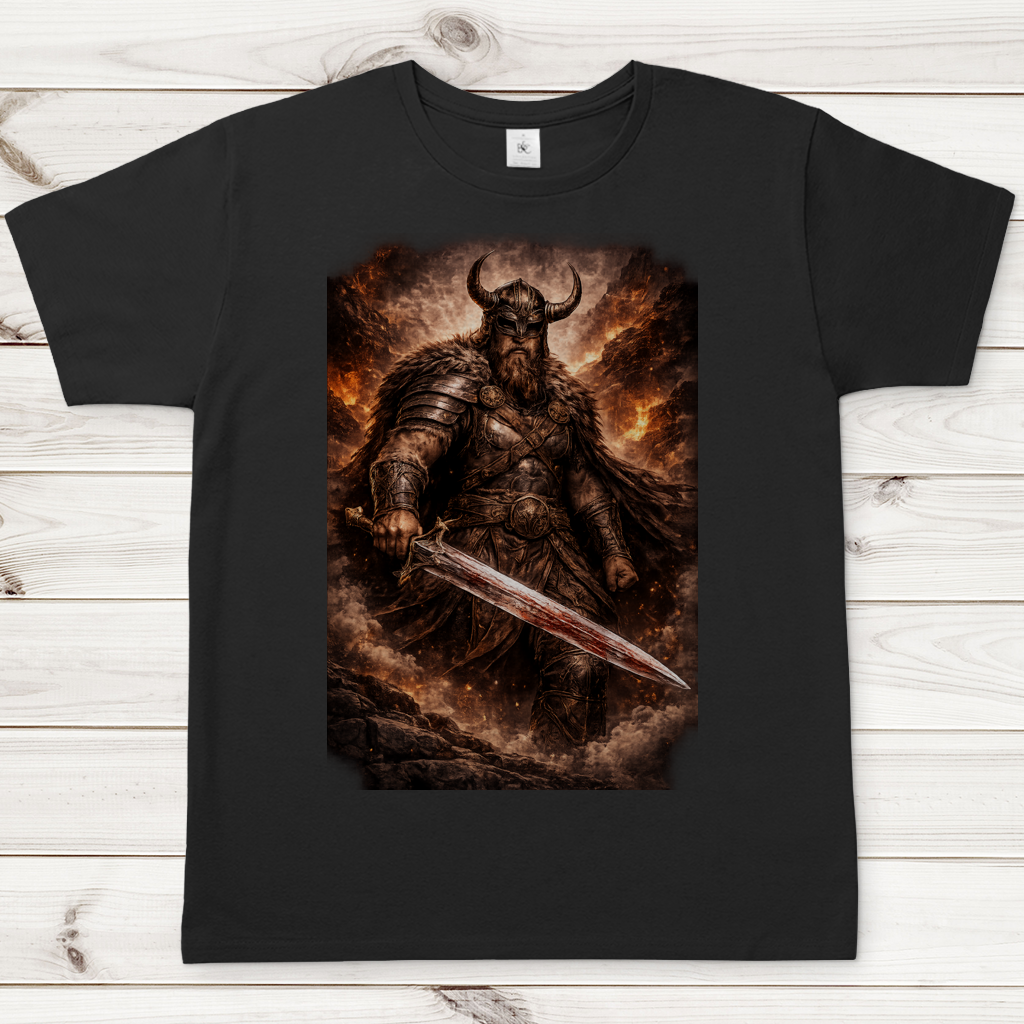 Herren T-Shirt Viking Krieger im feurigem Chaos