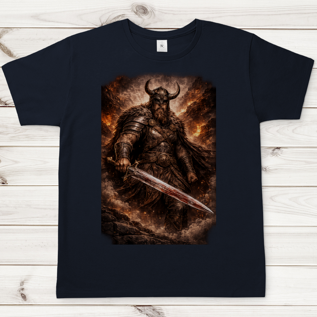 Herren T-Shirt Viking Krieger im feurigem Chaos