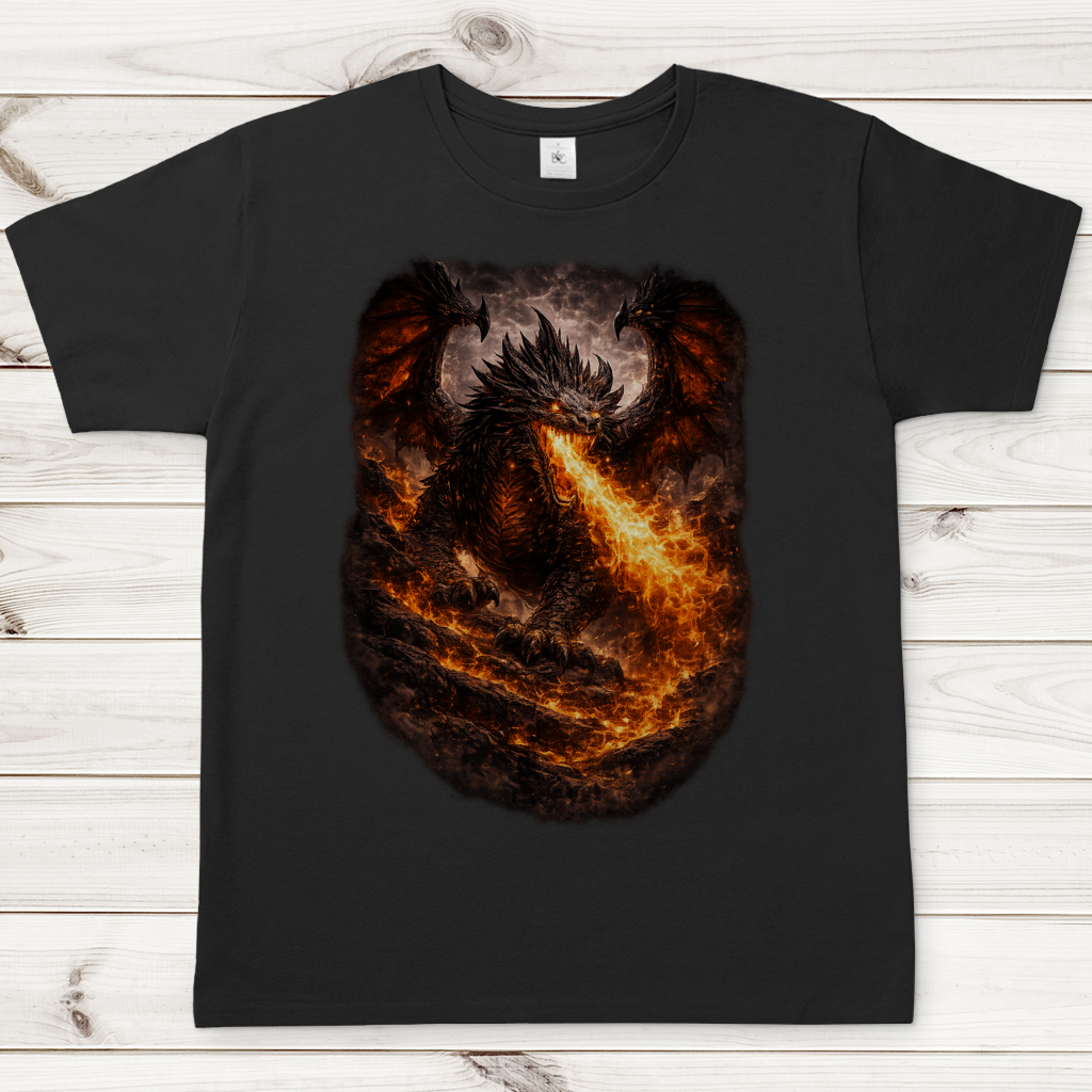 Herren T-Shirt Feuerdrache in der Dunkelheit