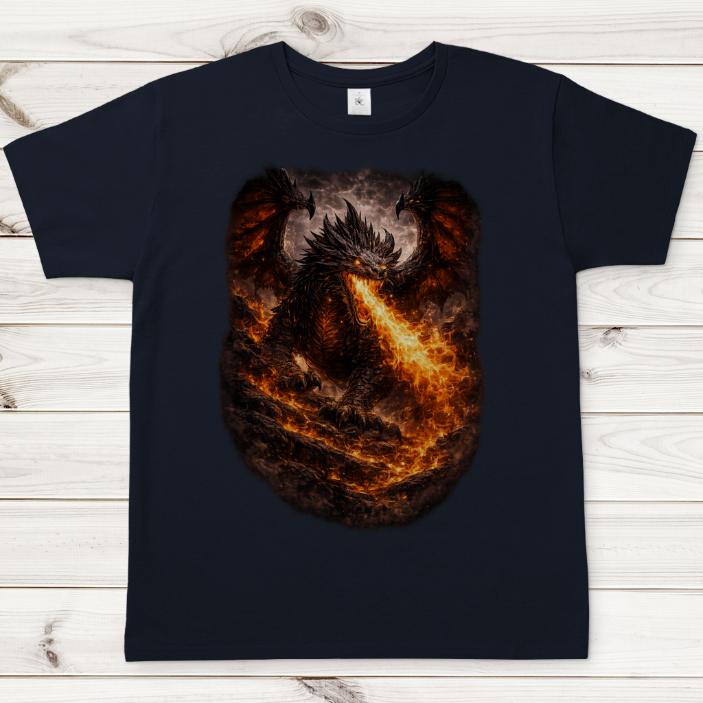 Herren T-Shirt Feuerdrache in der Dunkelheit